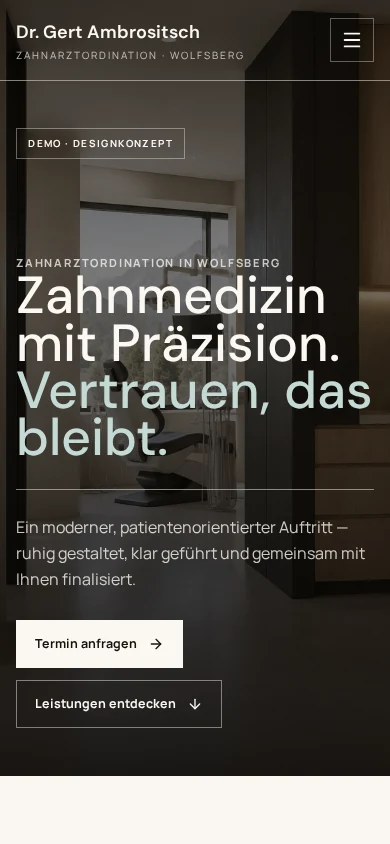Smartphone-Ansicht der Website Dr. Gert Ambrositsch